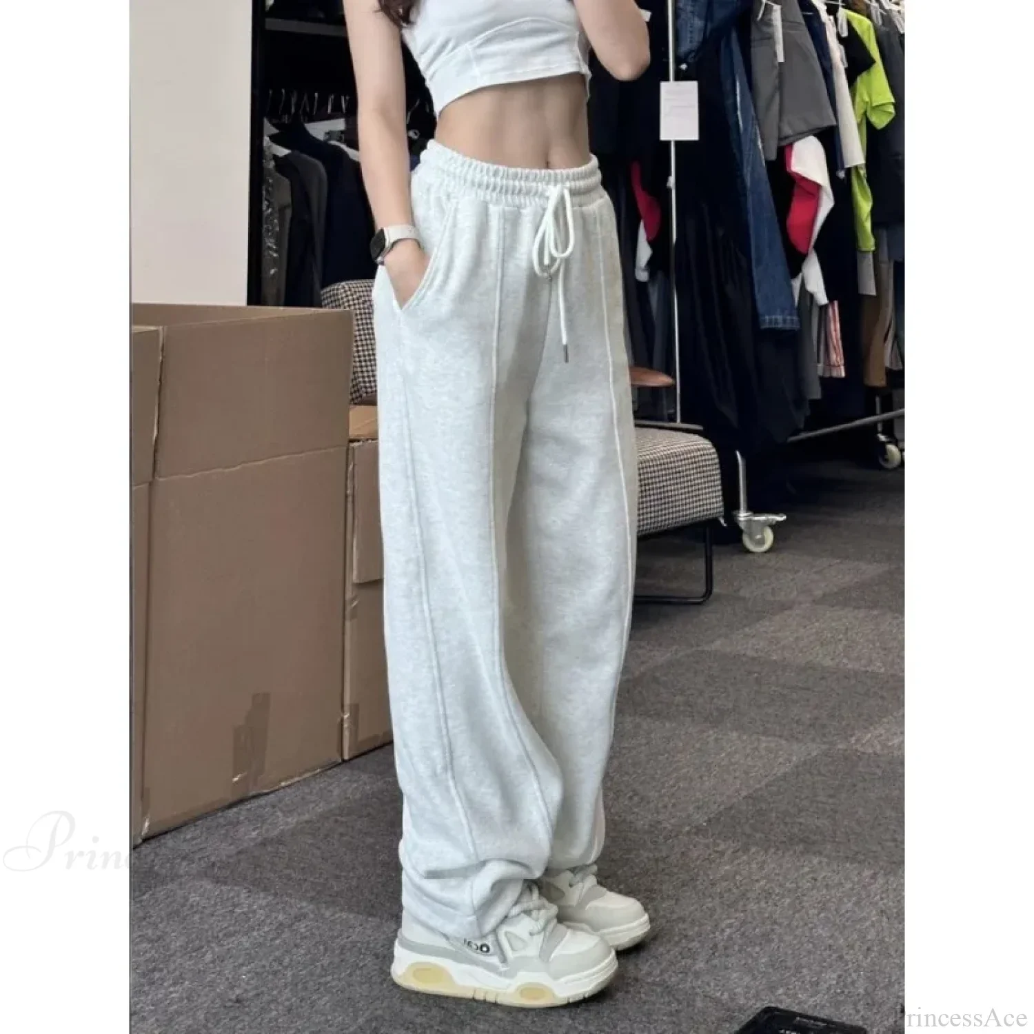 Basic Grey Knit Jogger Pants - Image 2