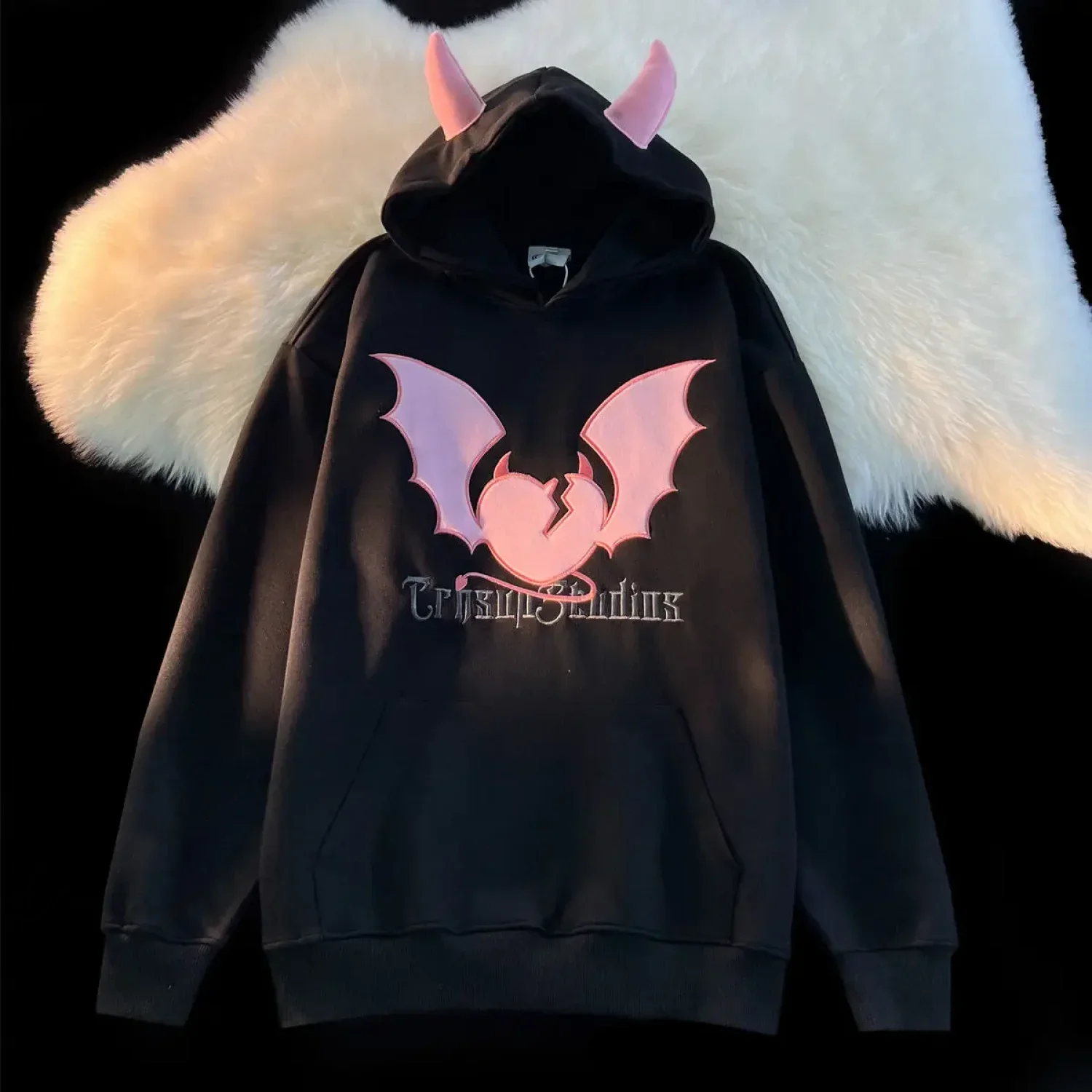 Bat Embroidery Harajuku Hoodie - Image 5