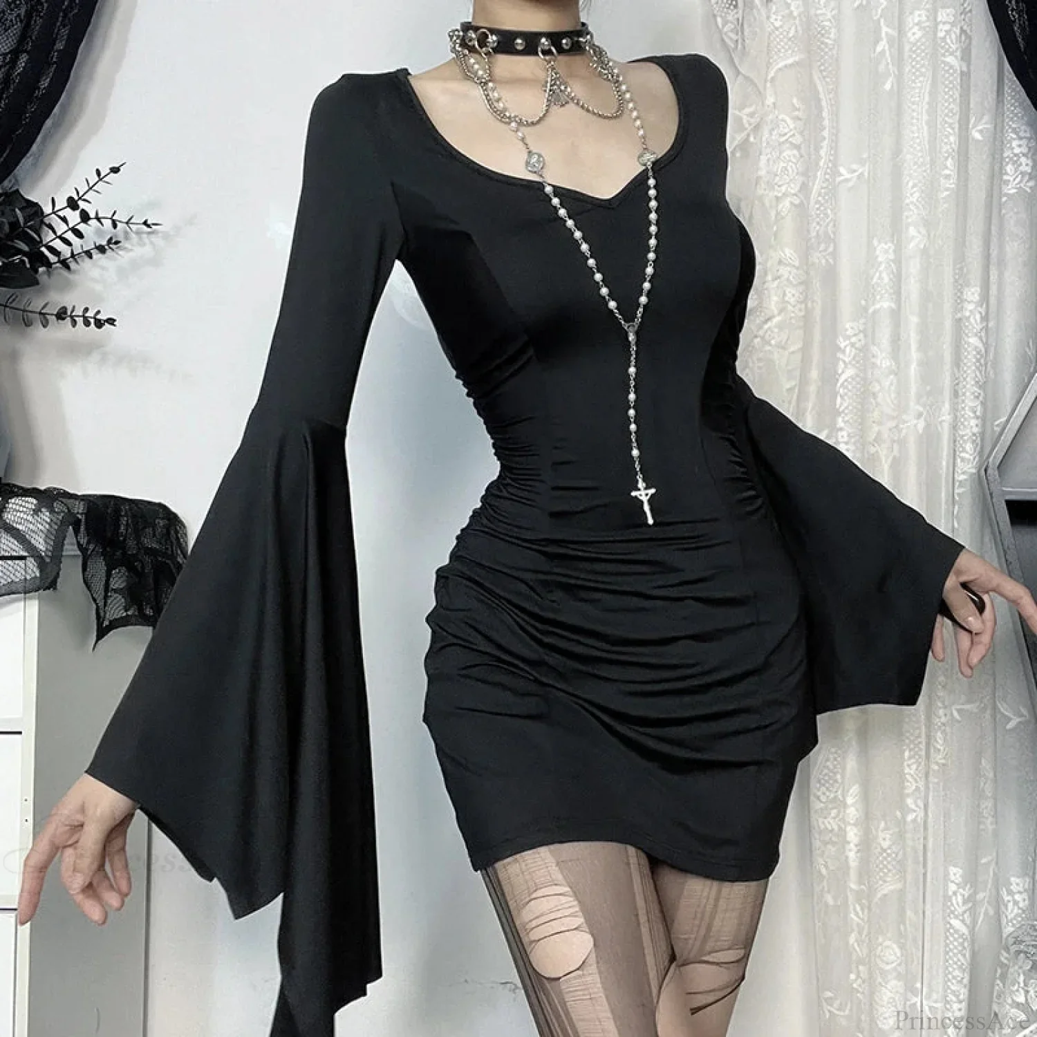 Batwing Lengthy Sleeve Mini Dress