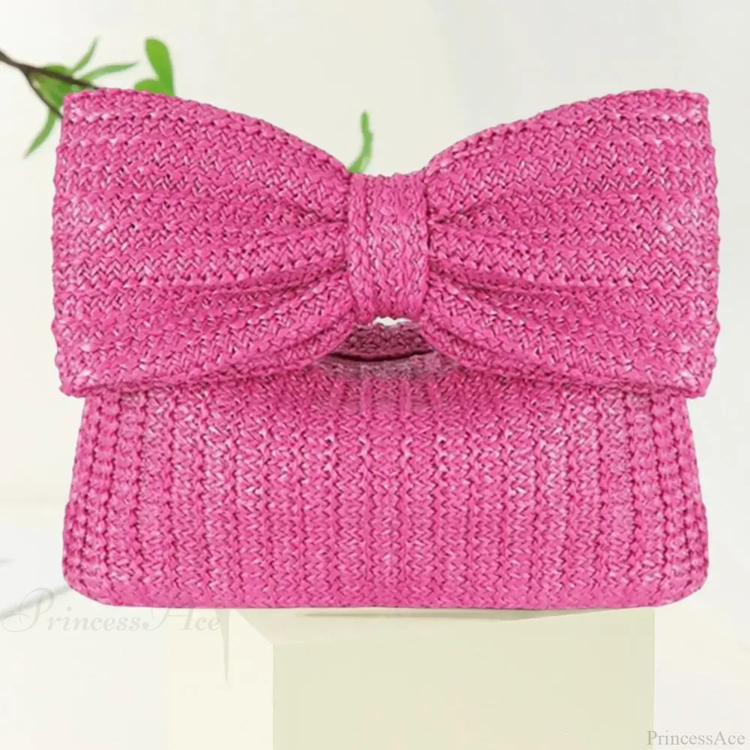 Beach Bow Crescent Shape Straw Clutch Wristlet - Image 5