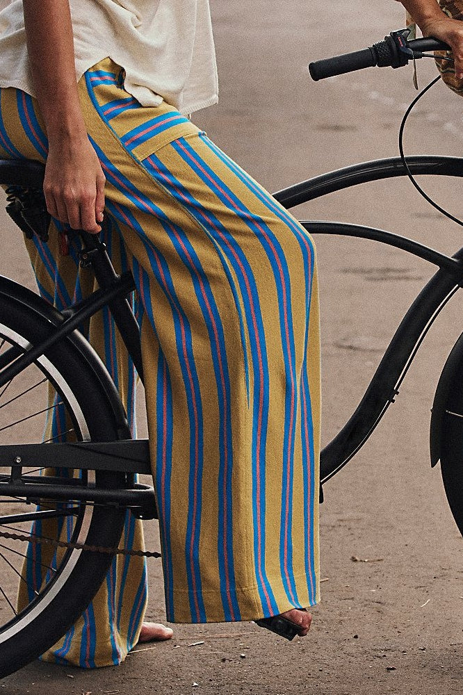 Beach Style Striped Drawstring Wide Leg Pants - Image 10