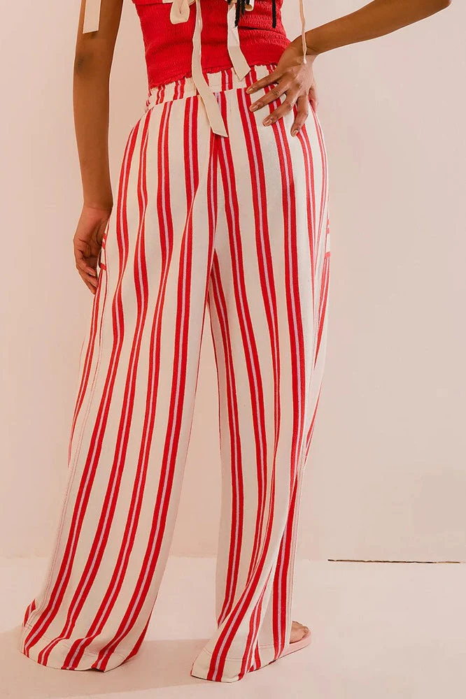 Beach Style Striped Drawstring Wide Leg Pants - Image 14