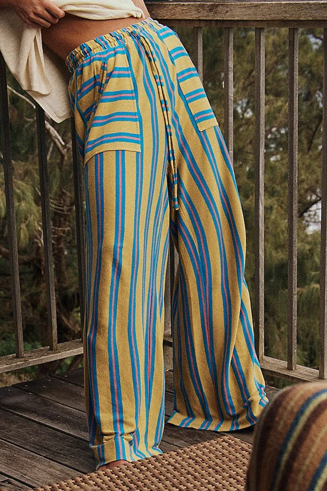 Beach Style Striped Drawstring Wide Leg Pants - Image 8
