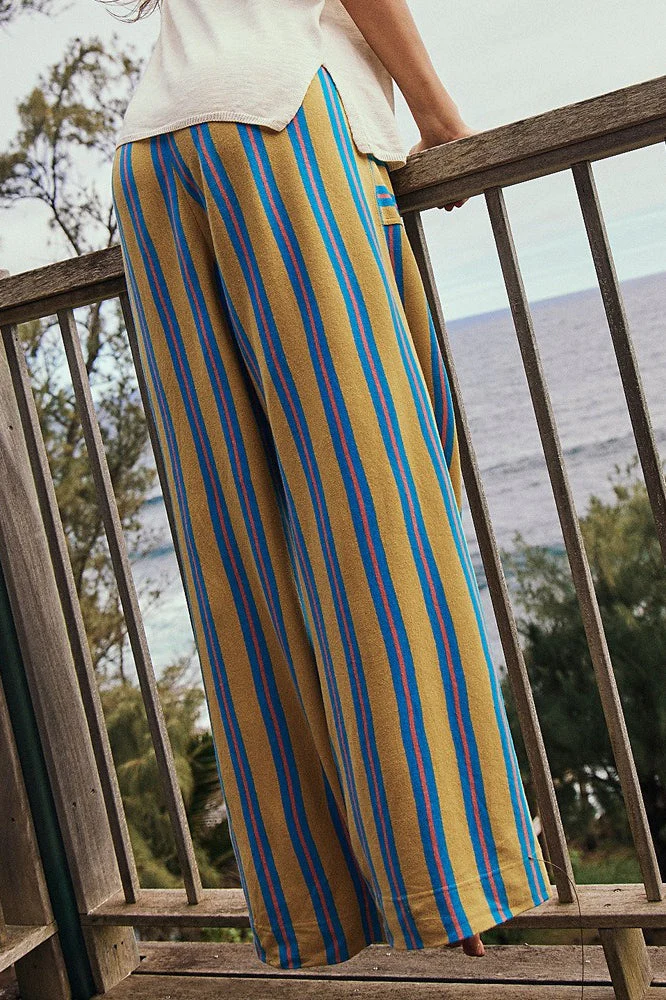 Beach Style Striped Drawstring Wide Leg Pants - Image 9