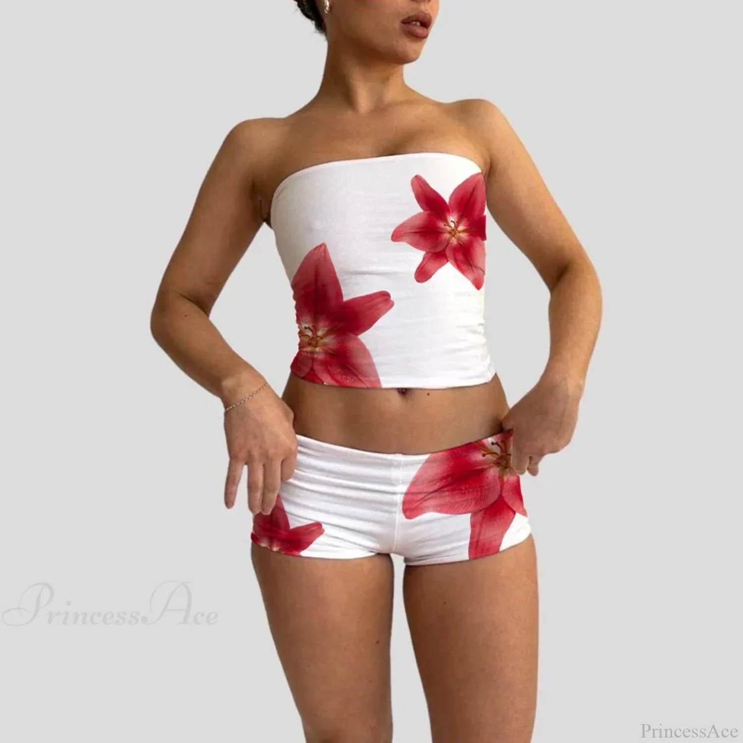 Beach Vacation Lounge Oufits 2 Pice Set Flower Print Strapless Crop Tube Tops Bandeau + Skinny Mini Skirt Wrap Bodycon Women - Image 2