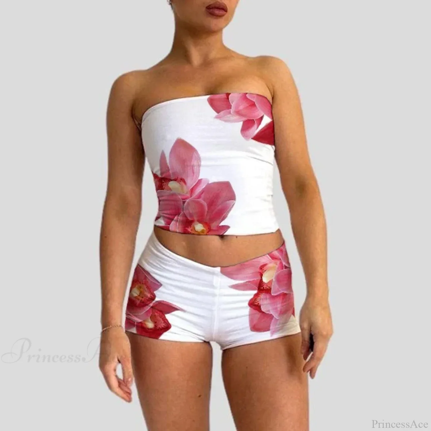 Beach Vacation Lounge Oufits 2 Pice Set Flower Print Strapless Crop Tube Tops Bandeau + Skinny Mini Skirt Wrap Bodycon Women - Image 5