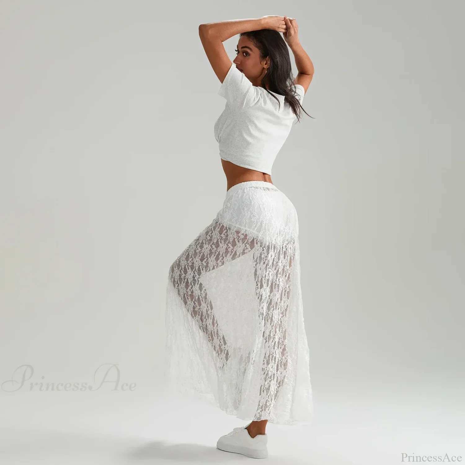Beachwear Floral Lace Lotus Edge Perspective Long Skirt - Image 4