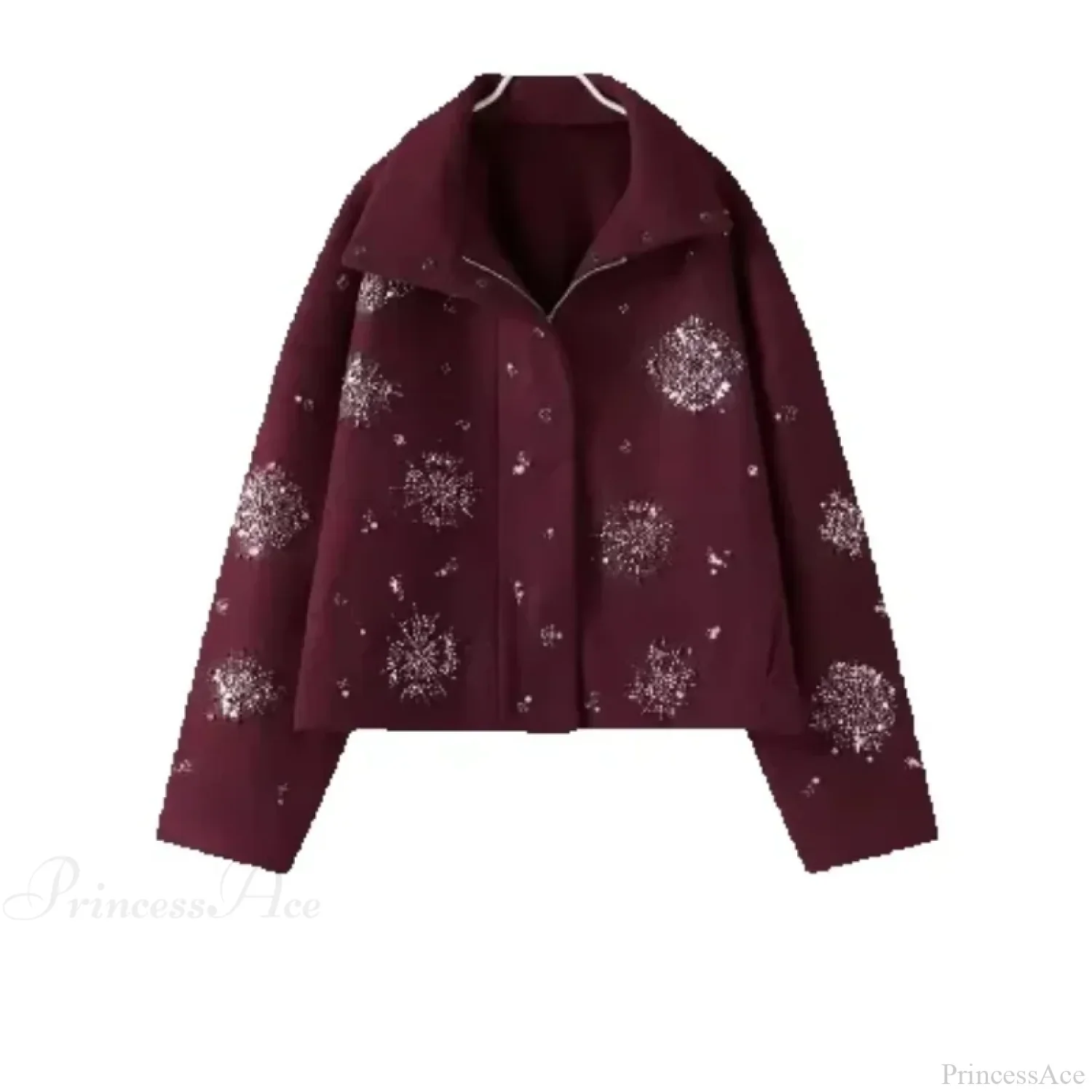 Beaded Flower Sequin Stand Collar Overcoat - Image 6