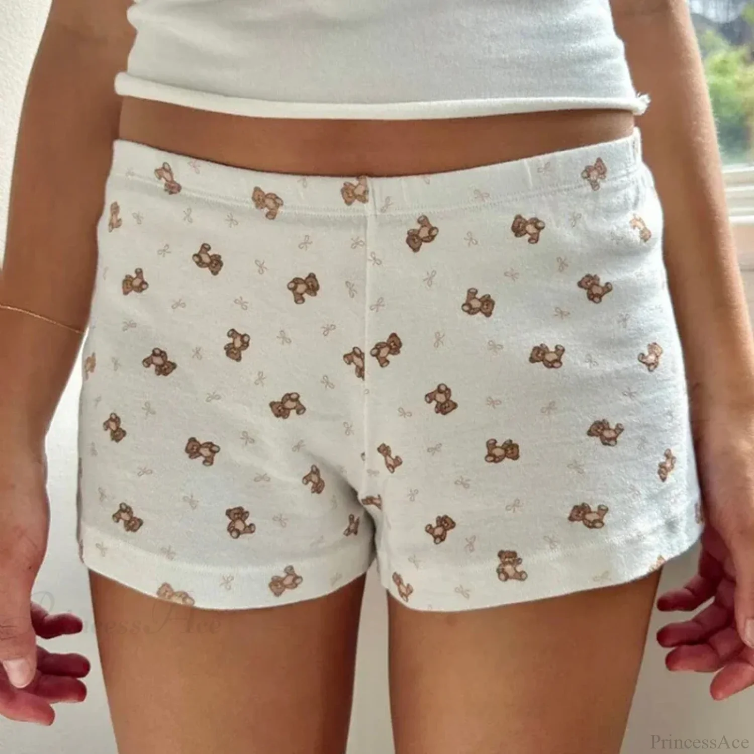Bear Print Retro Slim Fit Camis Low Rise Shorts Two Pieces Set - Image 7