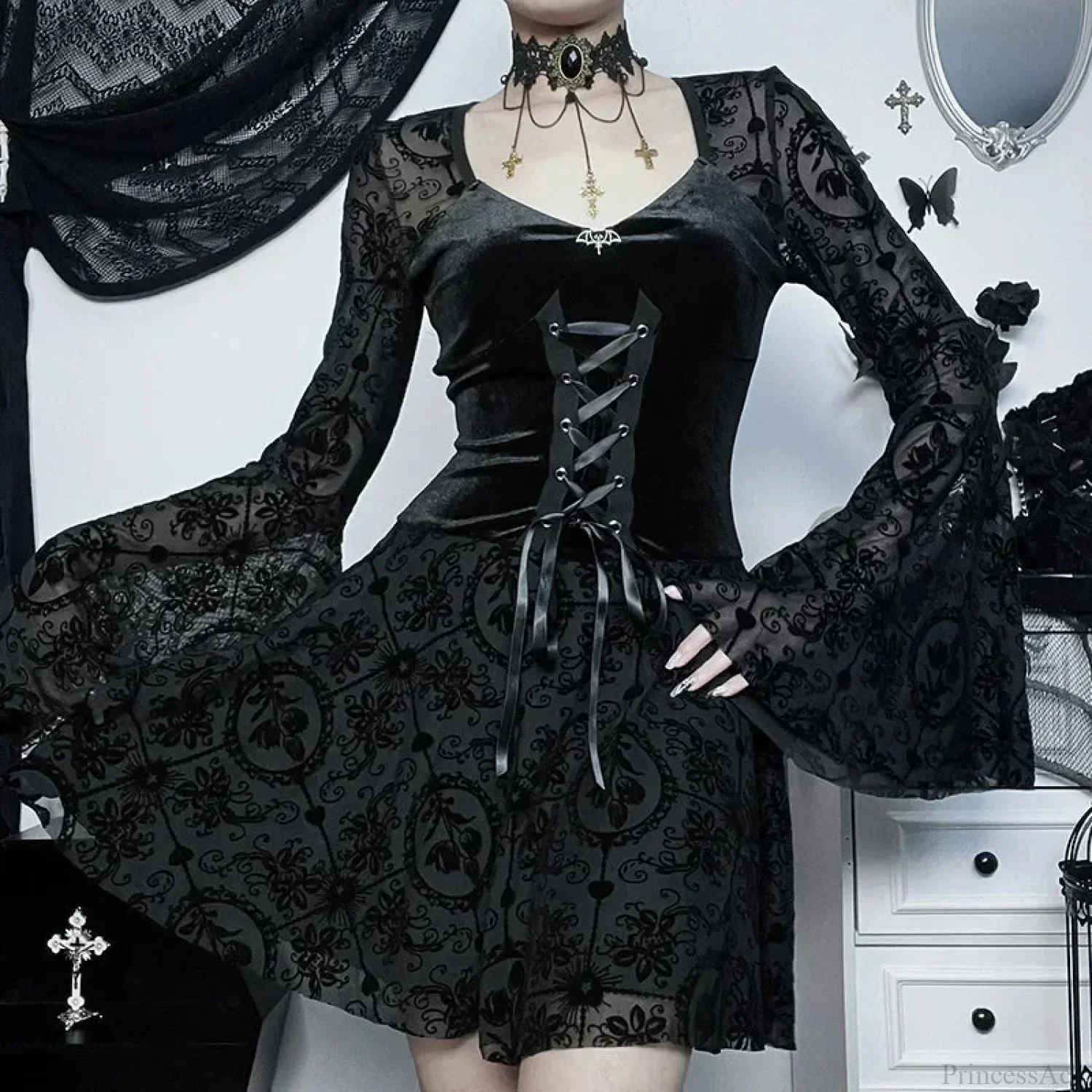Bell Sleeve Mesh Mini Dress - Image 3