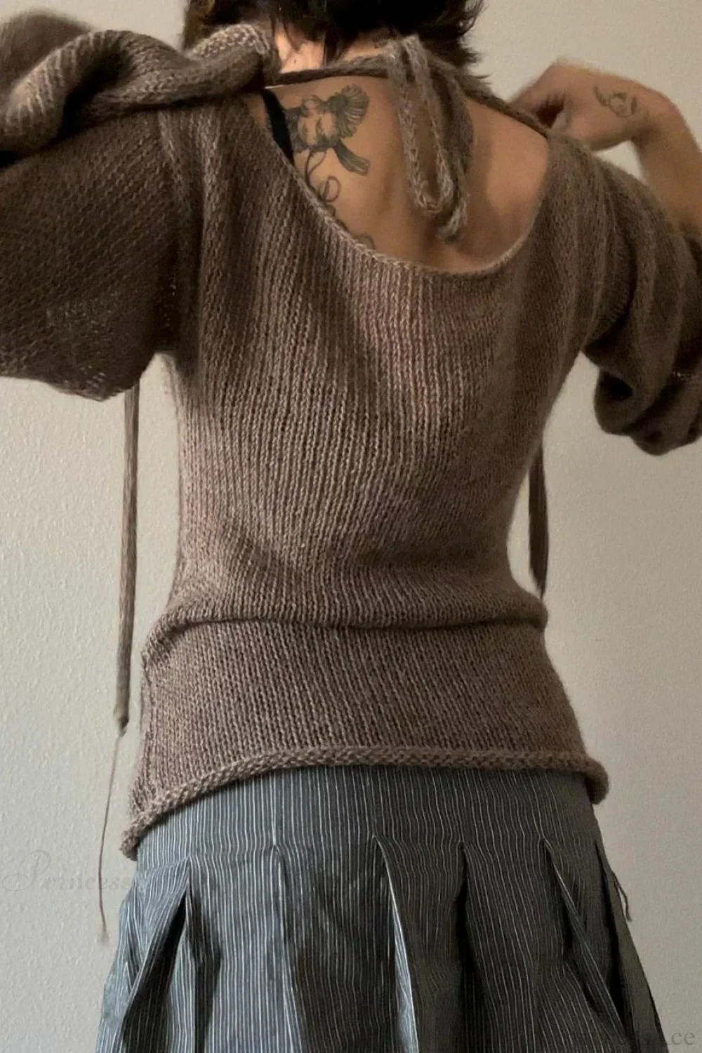 Bell Sleeve Tie Back Knit Sweater - Image 5