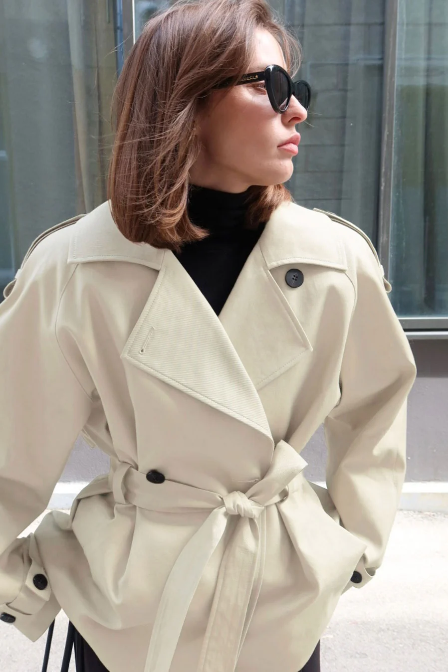 Belted Collared Loose Fit Jacket - Image 7