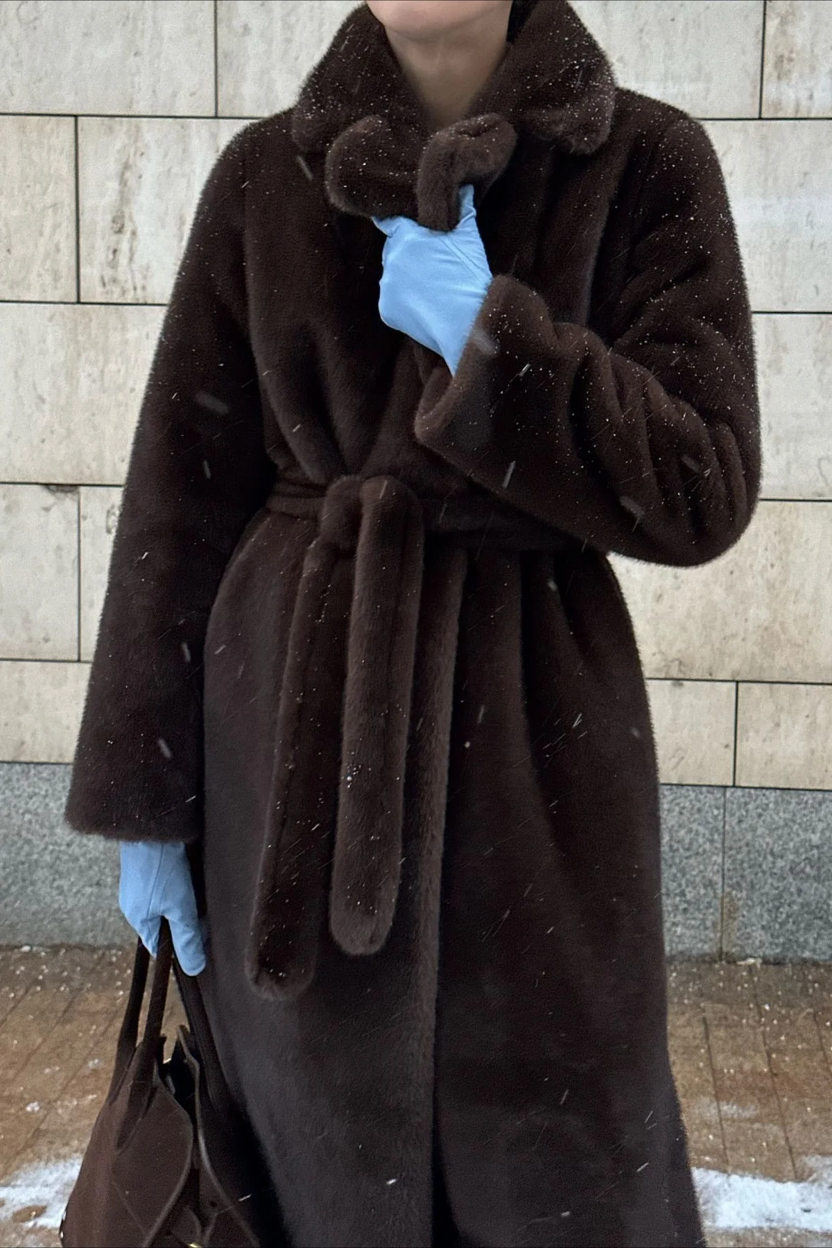 Belted Longline Faux Fur Insulated Overcoat
