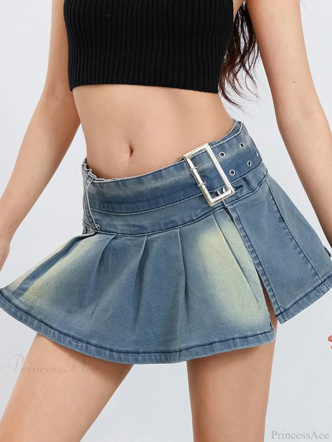 Belted Pleated A-Line Skirt - Image 2