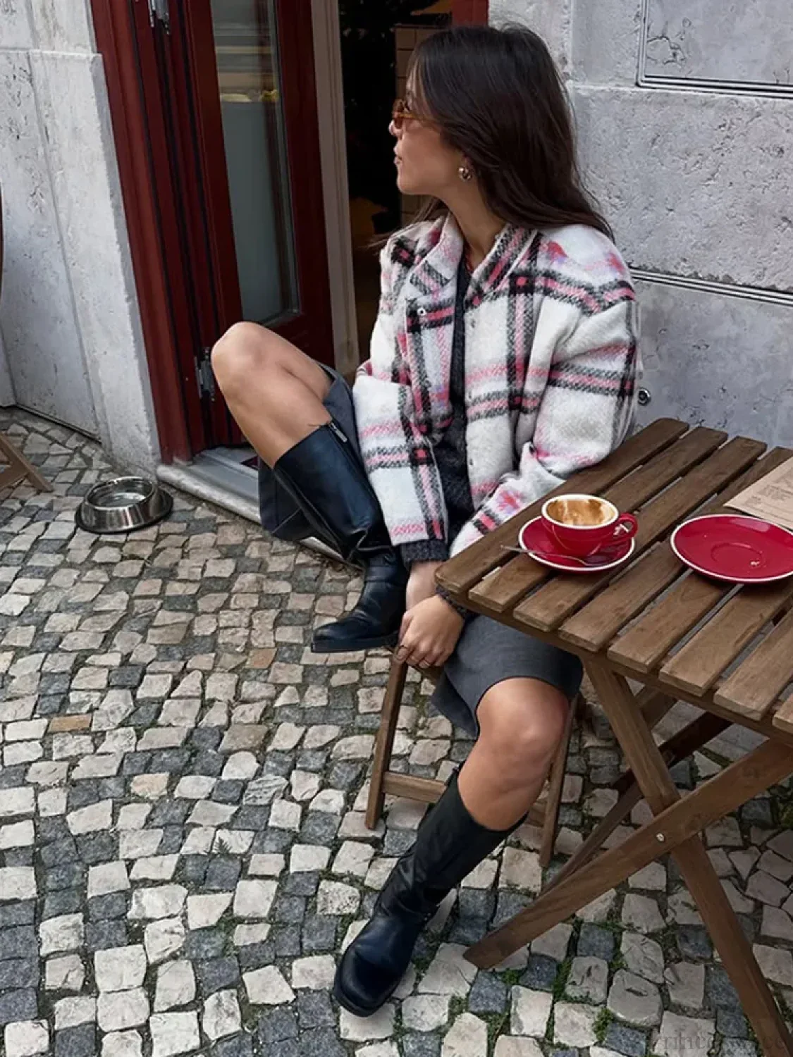 Big Plaid Print Woolen Bomber Coat - Image 2