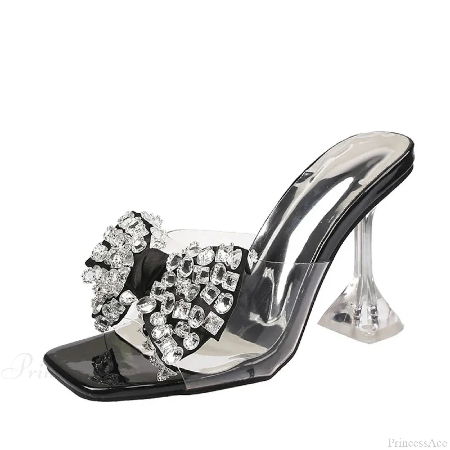 Big Size Clear Modern Slippers Sexy Crystal Bowknot Square Toe Transparent Sandals High Heel - Image 6