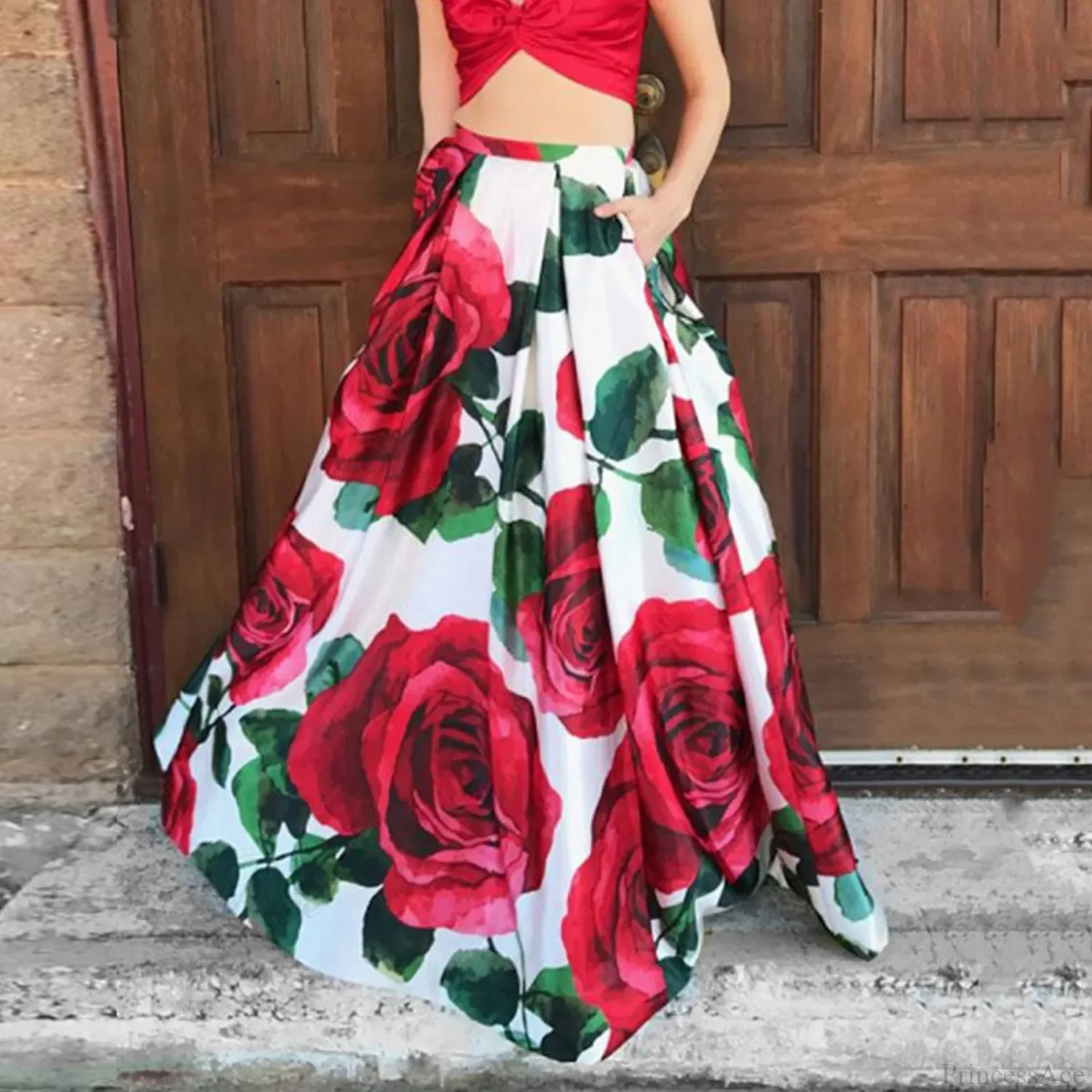 Big Swing Floral Print Long Skirt with Pockets Summer - Image 2