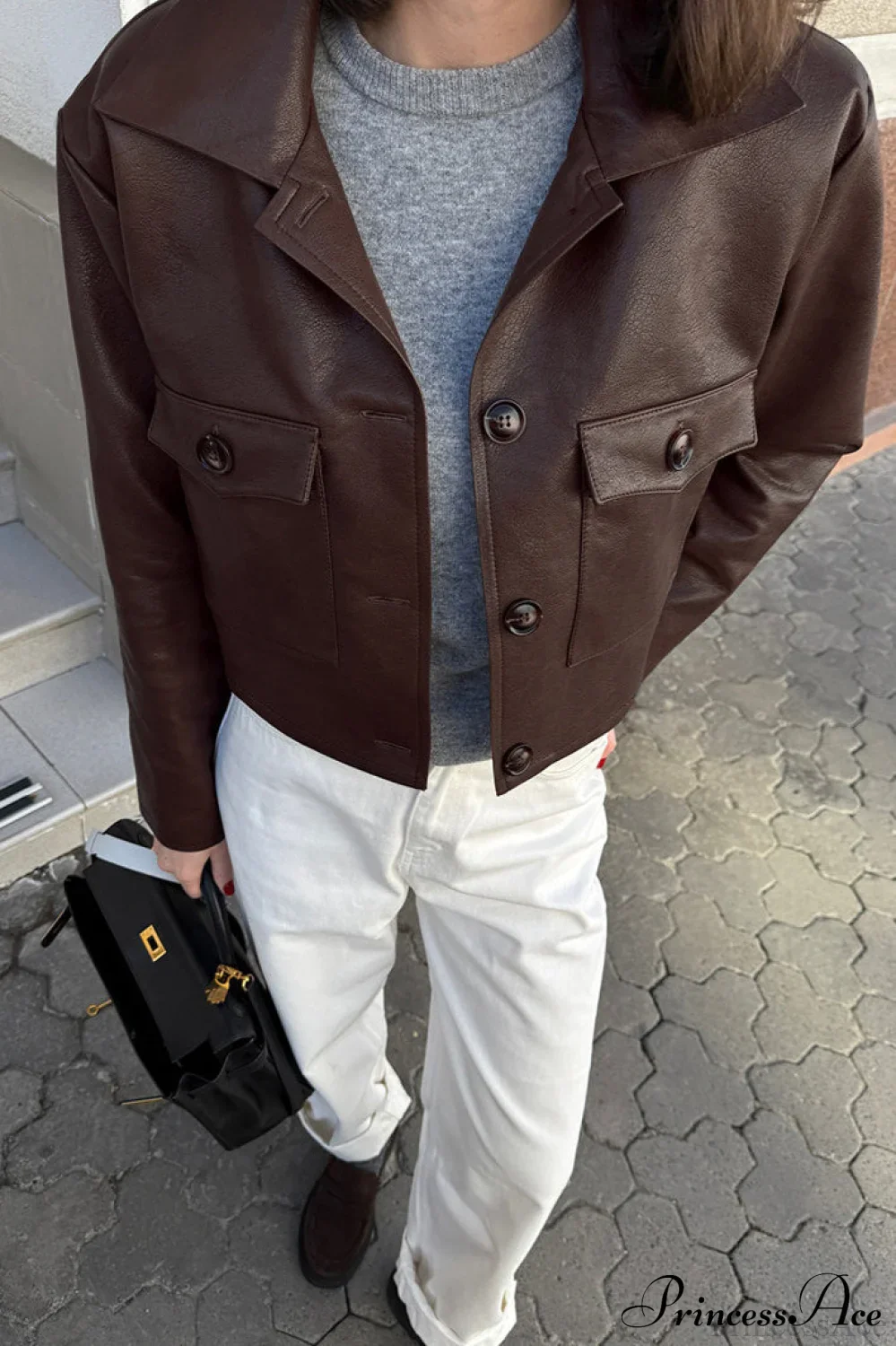 Biker Leather Collared Slim Coat - Image 3