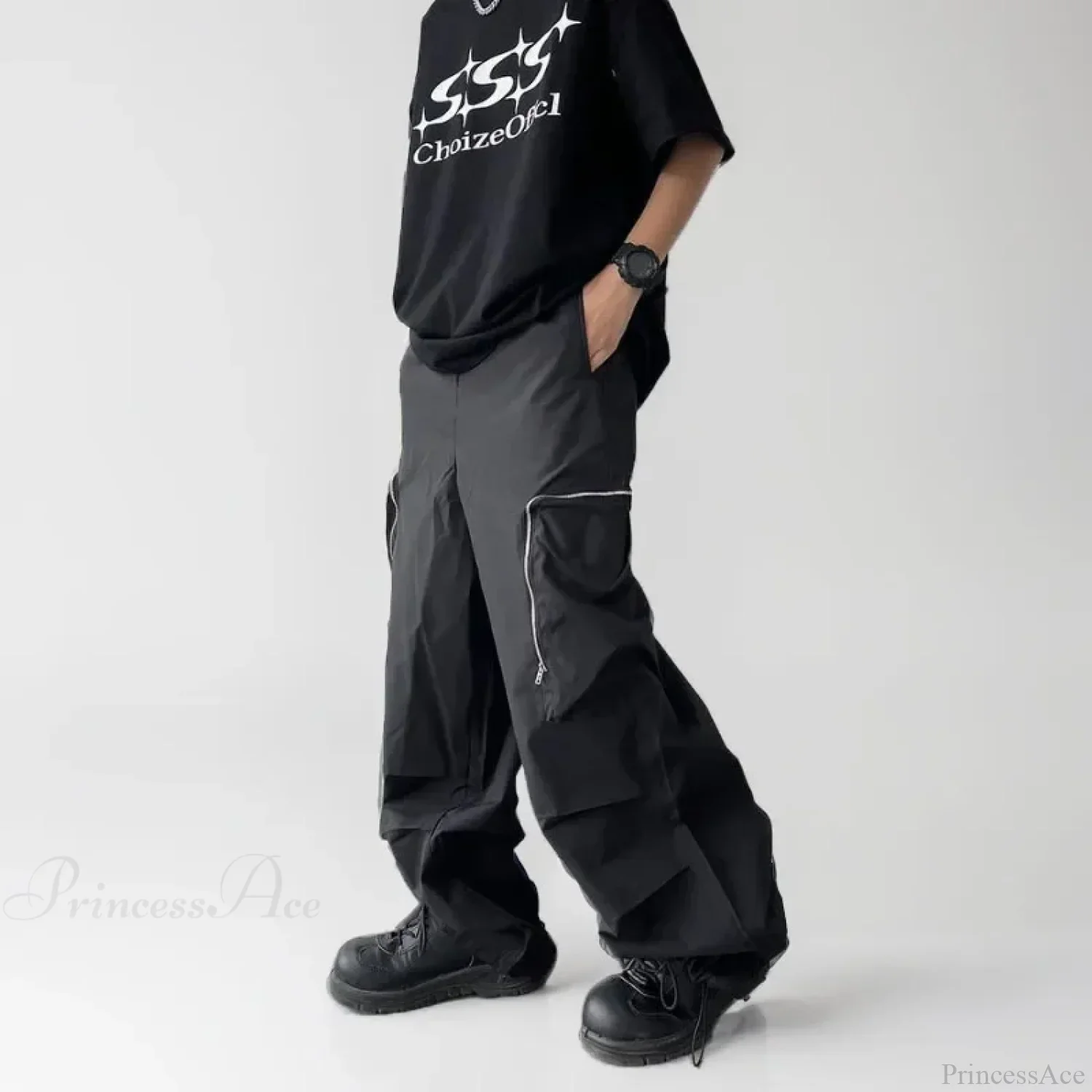Black Baggy Cargo Streetwear Pants - Image 4