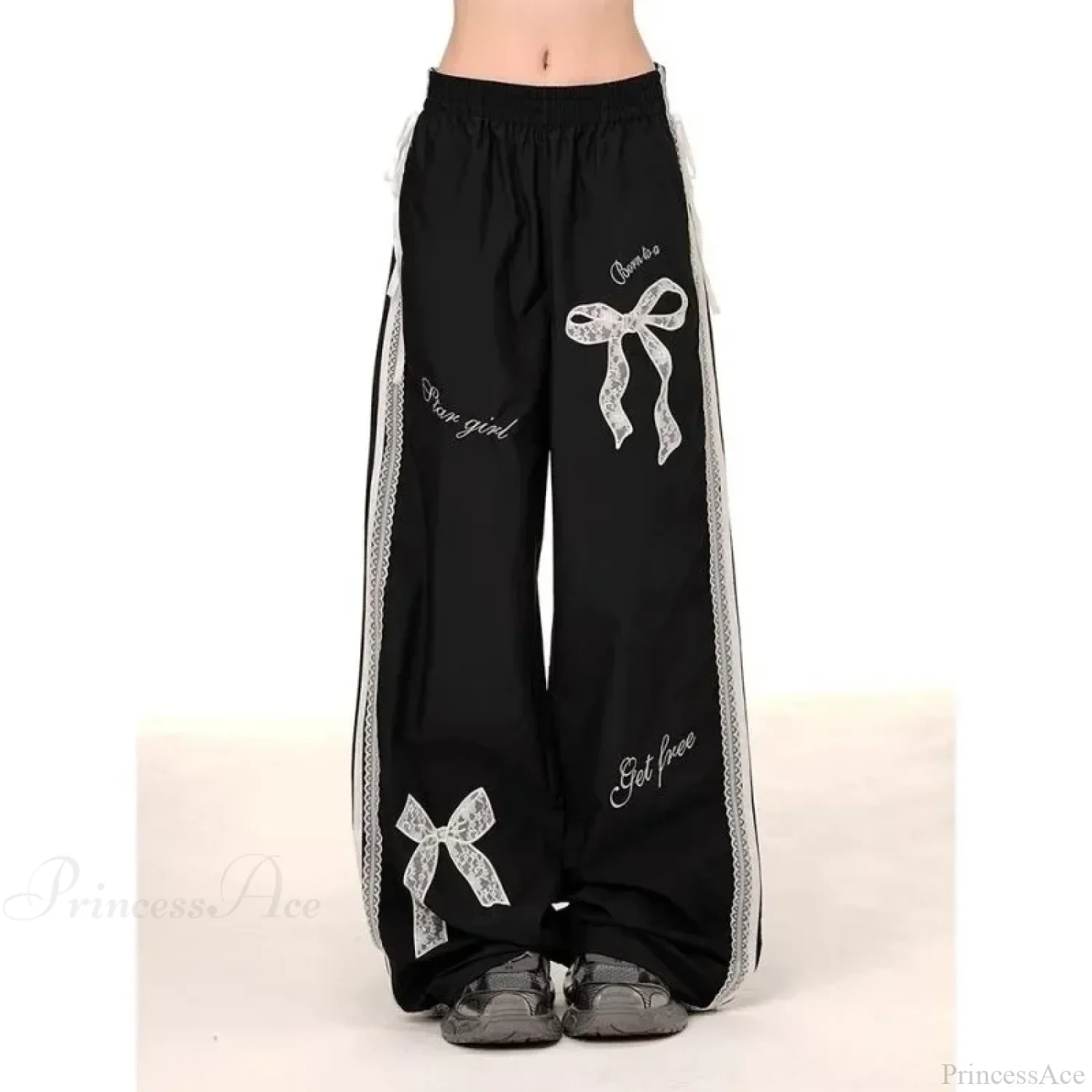 Black Bow Lace Y2K Women Vintage Pants - Image 2