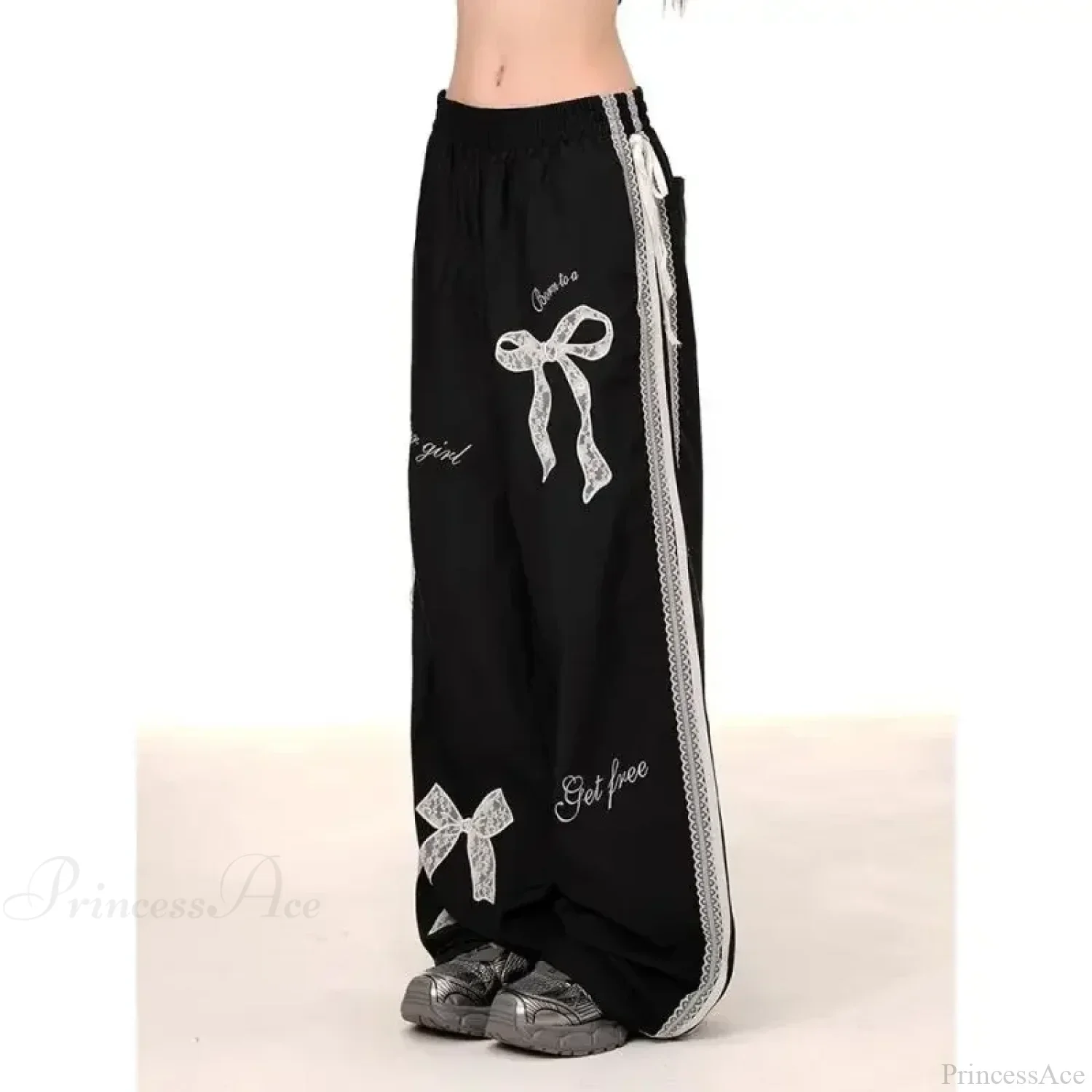 Black Bow Lace Y2K Women Vintage Pants - Image 3