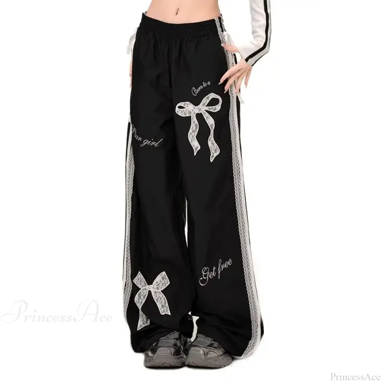 Black Bow Lace Y2K Women Vintage Pants - Image 4