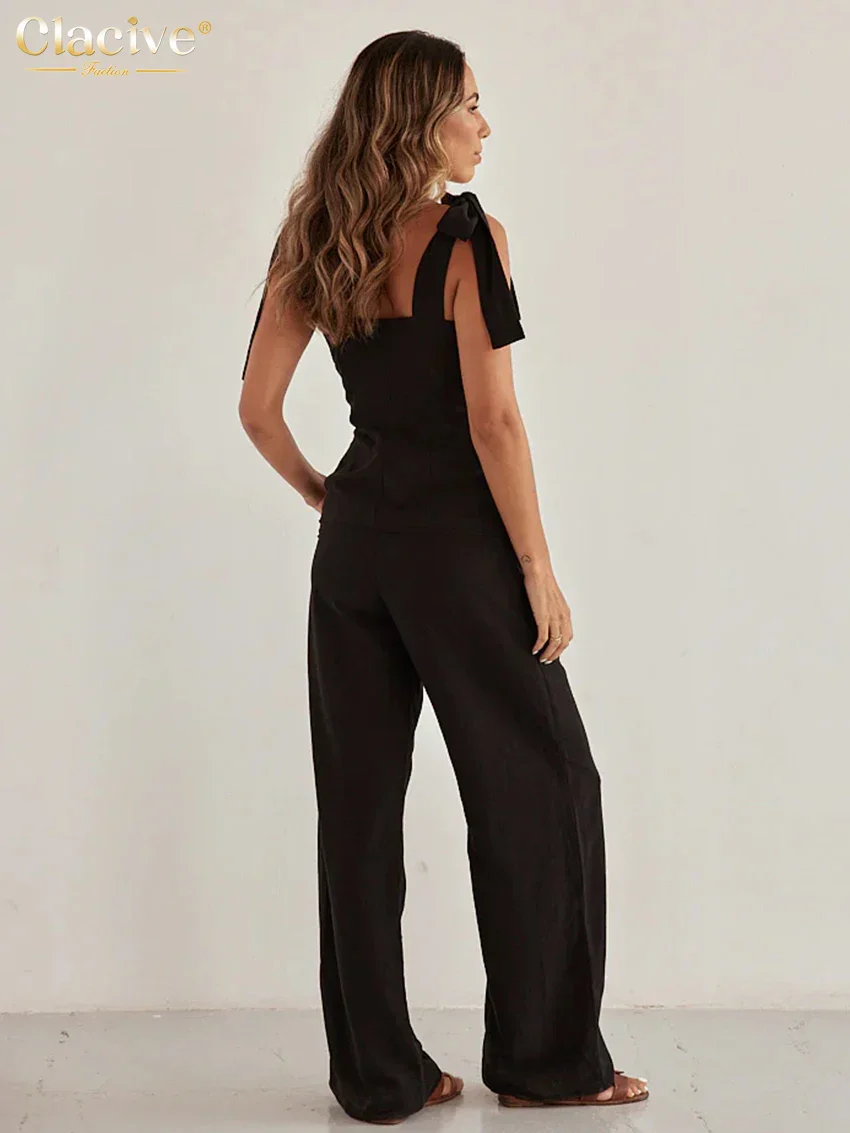 Black Cotton Slim Sleeveless Office Two Piece Set - Image 2