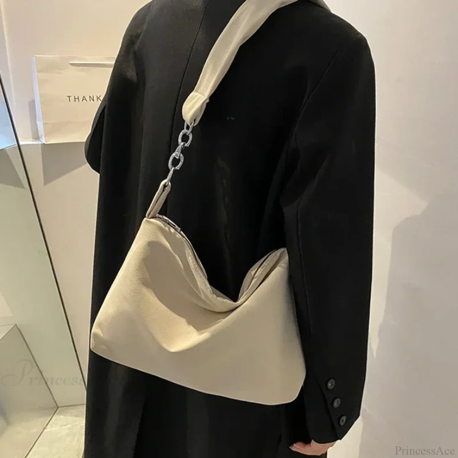 Black Crossbody Shoulder Bag with Chain - Image 2
