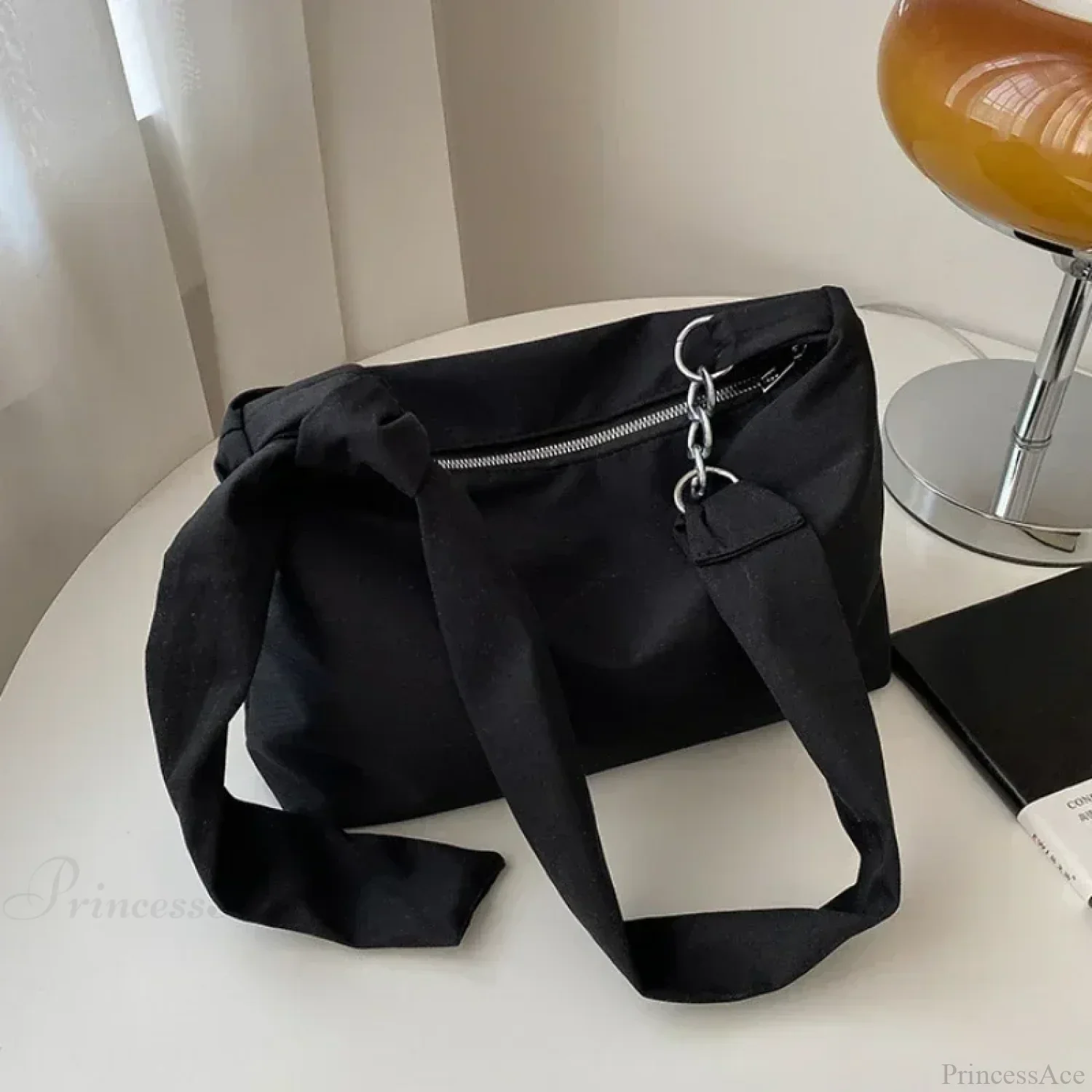 Black Crossbody Shoulder Bag with Chain - Image 3