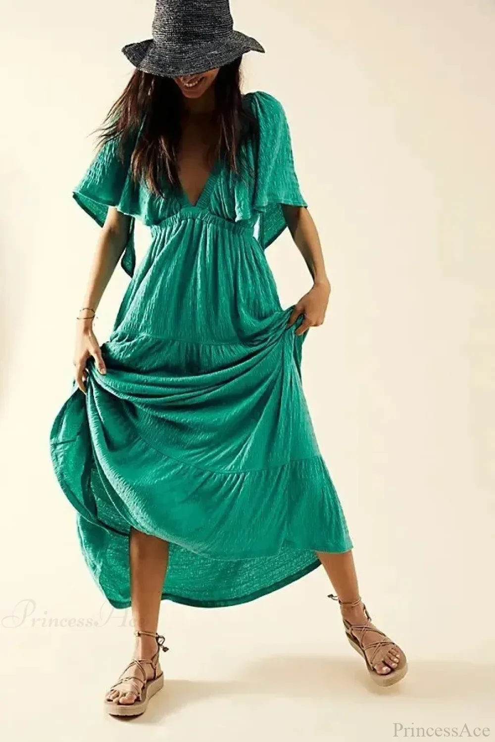 Black Embroidery Round Neck Flare Boho Dress - Image 14