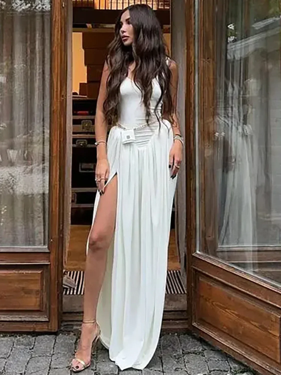 Black High Slit Maxi Vacation Dress - Image 3