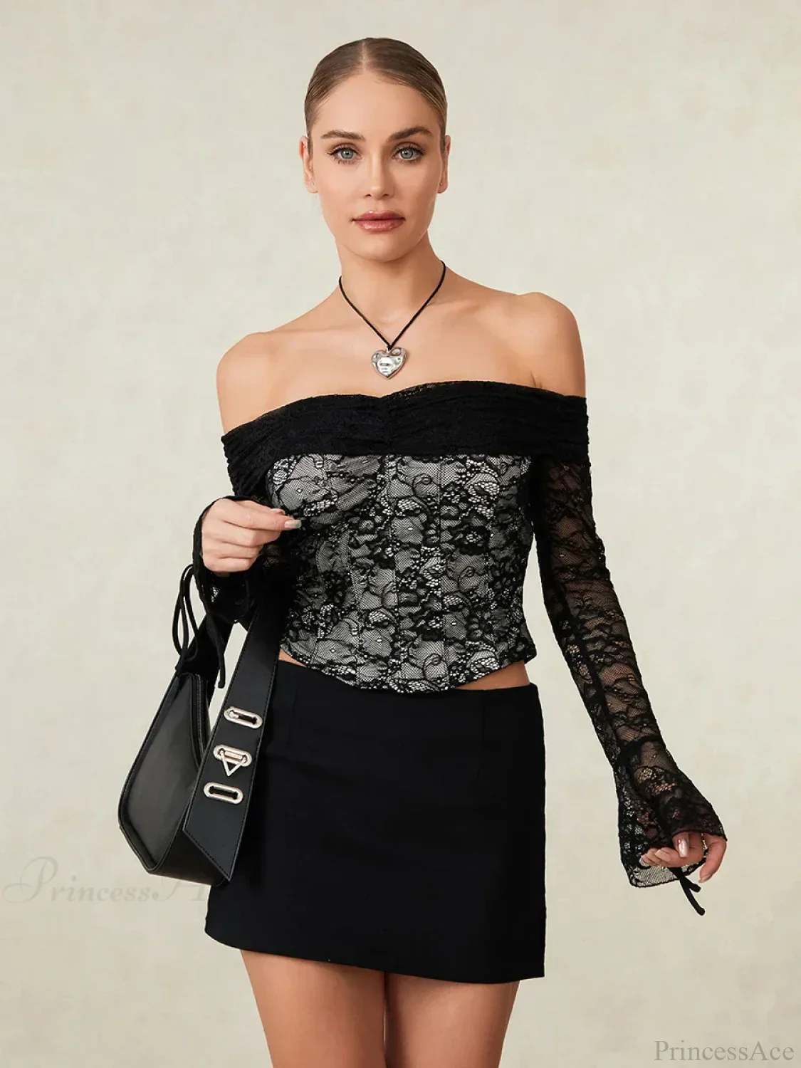 Black Lace Floral Sheer Off-shoulder Slim Corset Top - Image 5