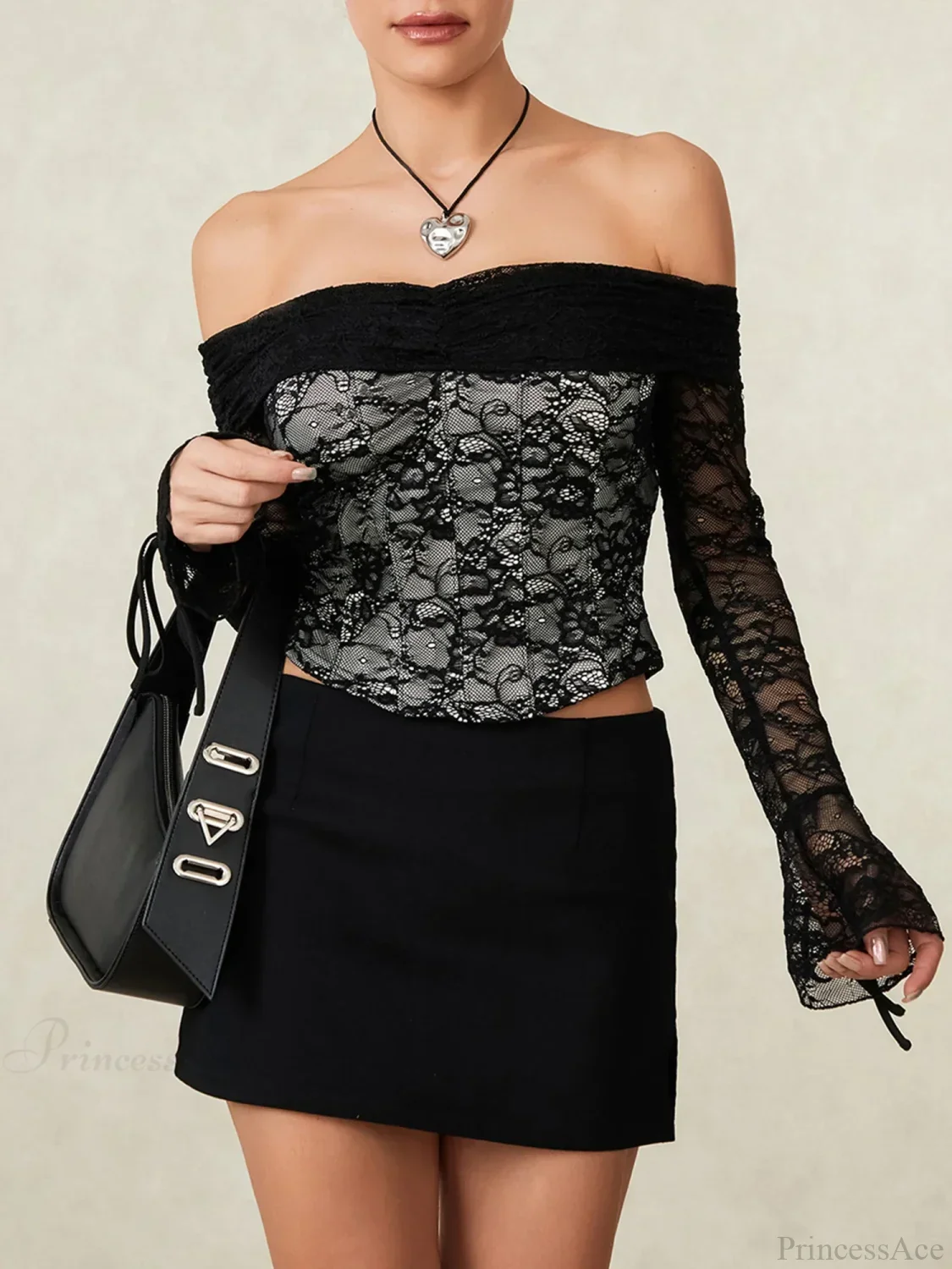 Black Lace Floral Sheer Off-shoulder Slim Corset Top - Image 6