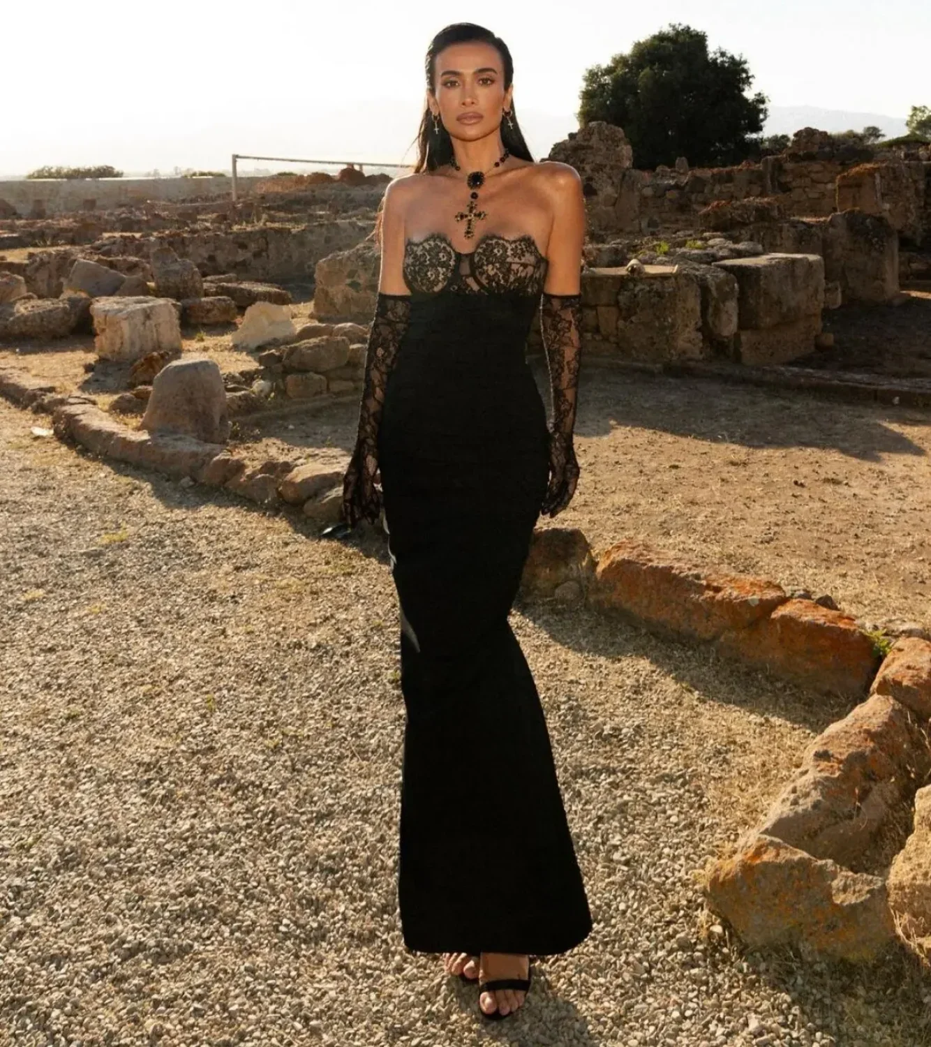 Black Lace Patchwork Strapless Party Dress - Image 3