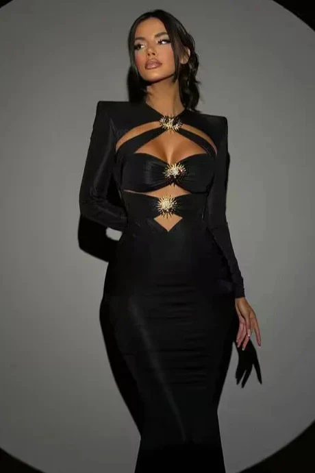 Black Long Sleeve Bandage Party Party Dress