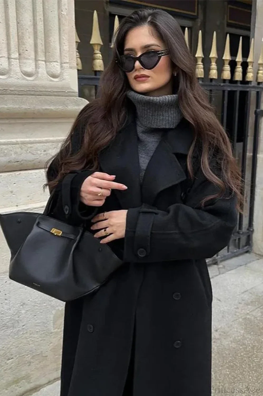 Black Loose Lapel Double-Breasted Overcoat - Image 4