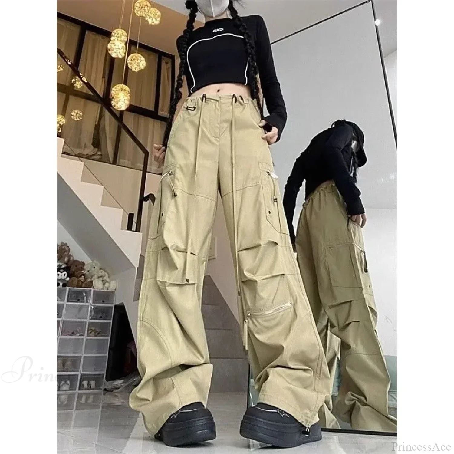 Black Parachute Cargo Pants Y2K Pants - Image 5