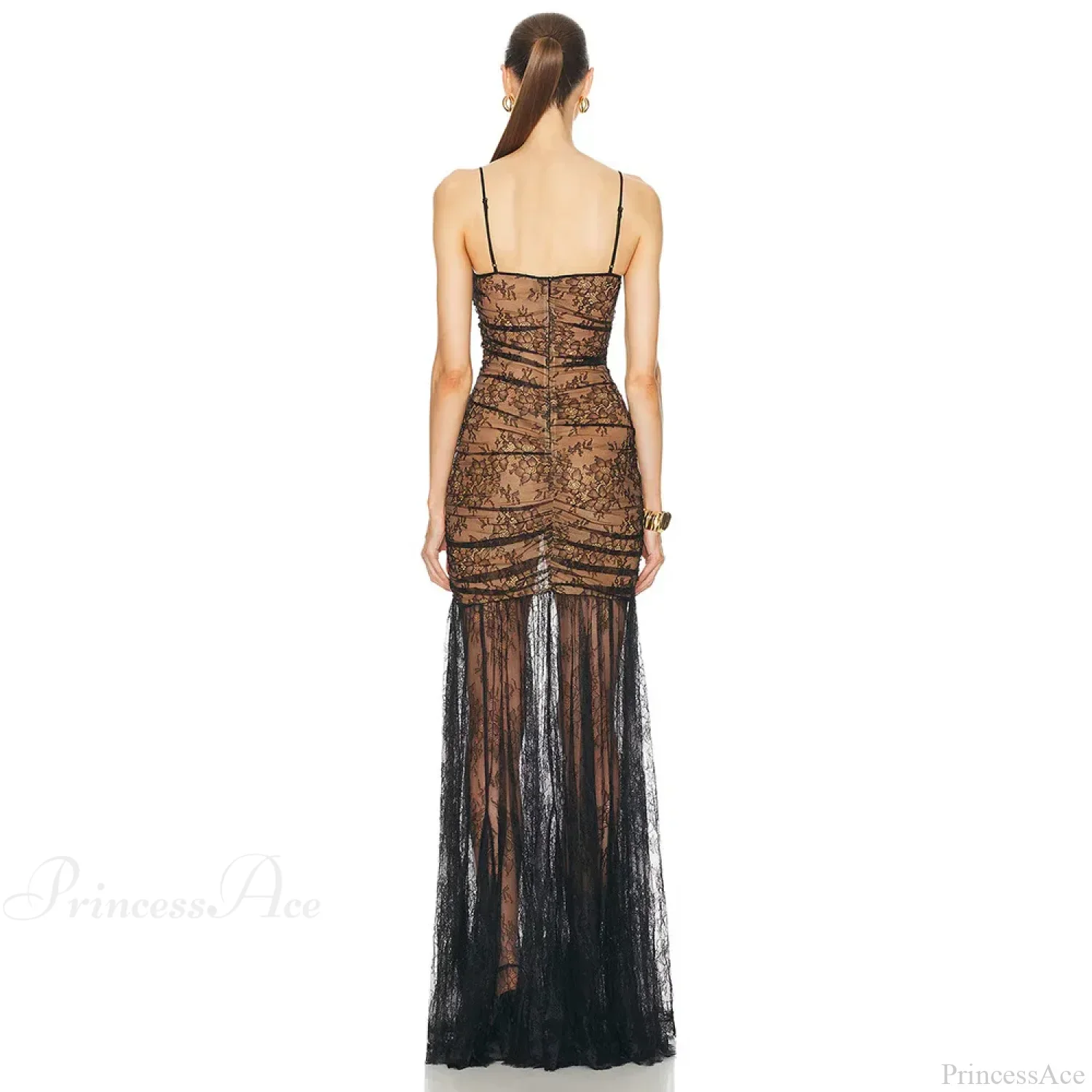 Black Pleated Lace Halter Party Dress - Image 4