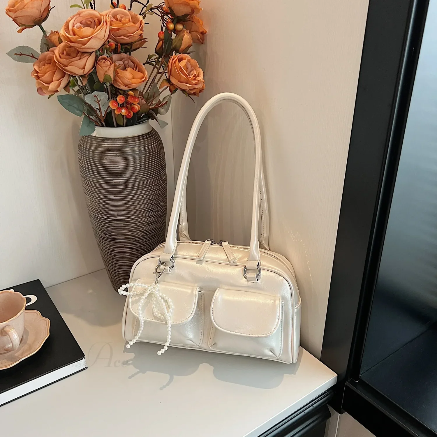 Black PU Leather Casual Shoulder Bag - Image 7