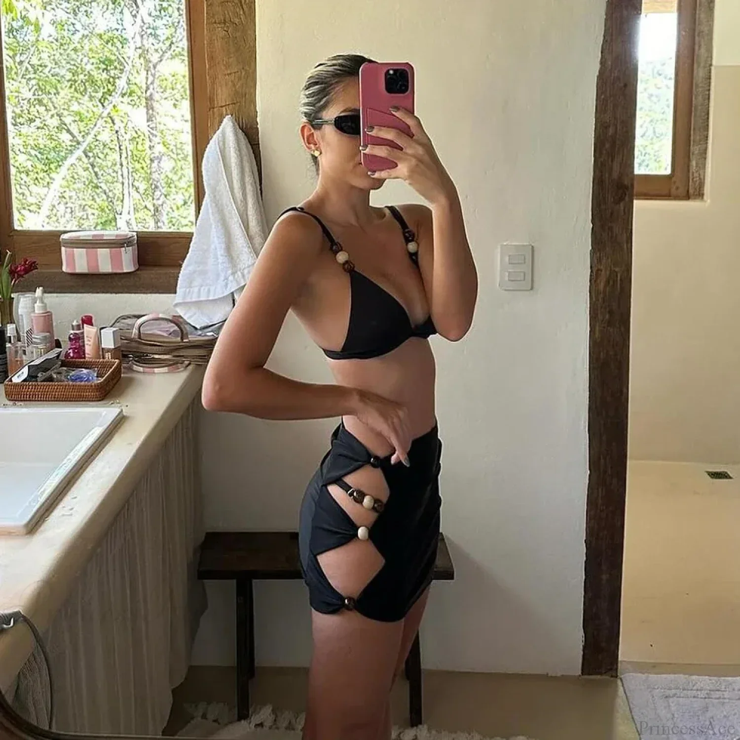 Black Push Up Three Piece Swimsuit - Image 3