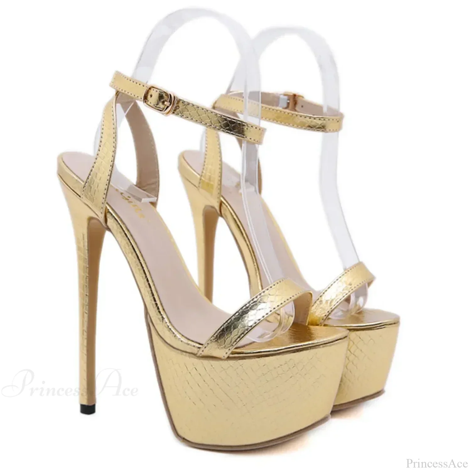 Black Round Head Platform Peep Toe Rhinestone BeltBuckle Strap 16CM Thin High Heels Wedding Banquet High Heel - Image 6