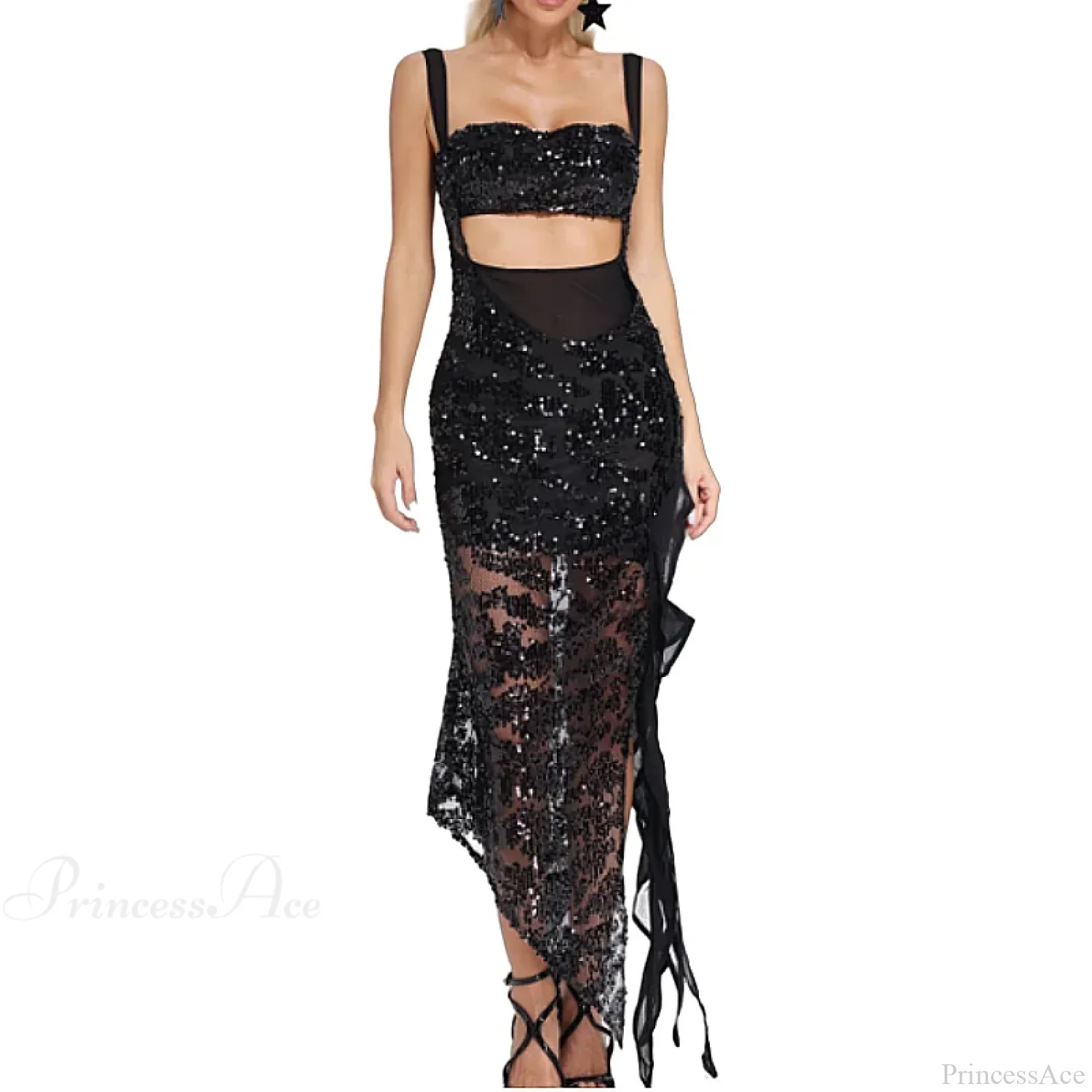 Black Sequins Spaghetti Strap Party Dress - Image 2