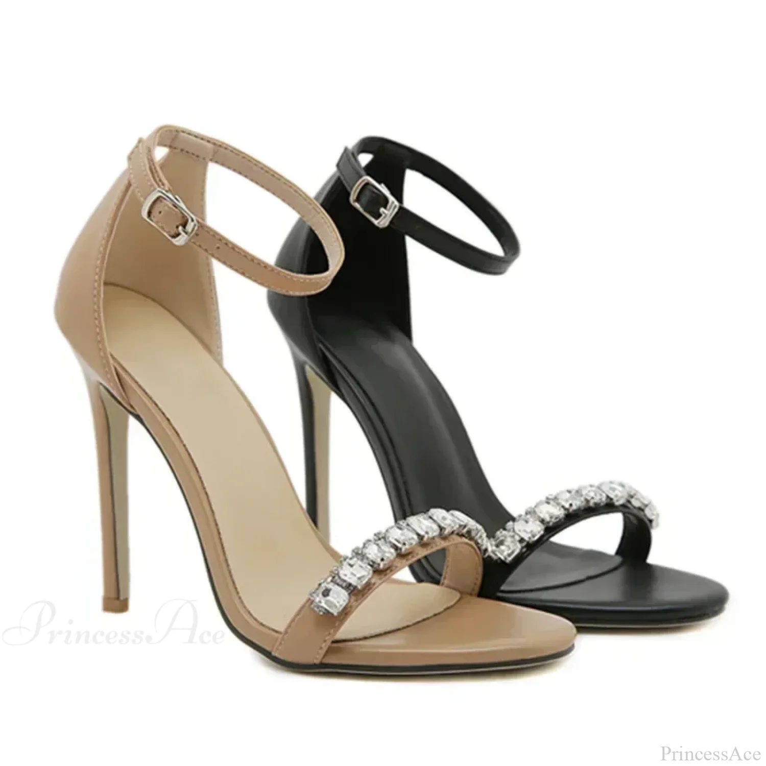 Black Sexy Open Toe Rhinestone Band SandalsBuckle Strap Cover Heeled Pumps Stiletto Wedding High Heel - Image 3