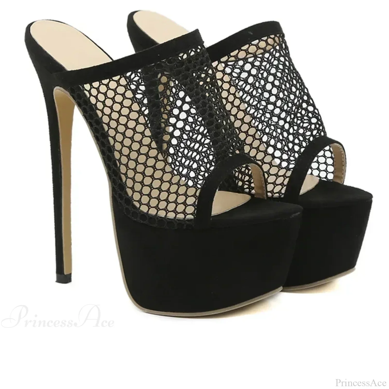 Black Sexy Peep Toe Platform Mesh Hollow Out 16CM Thin High Heel Pole Dance Shoes High Heel - Image 5
