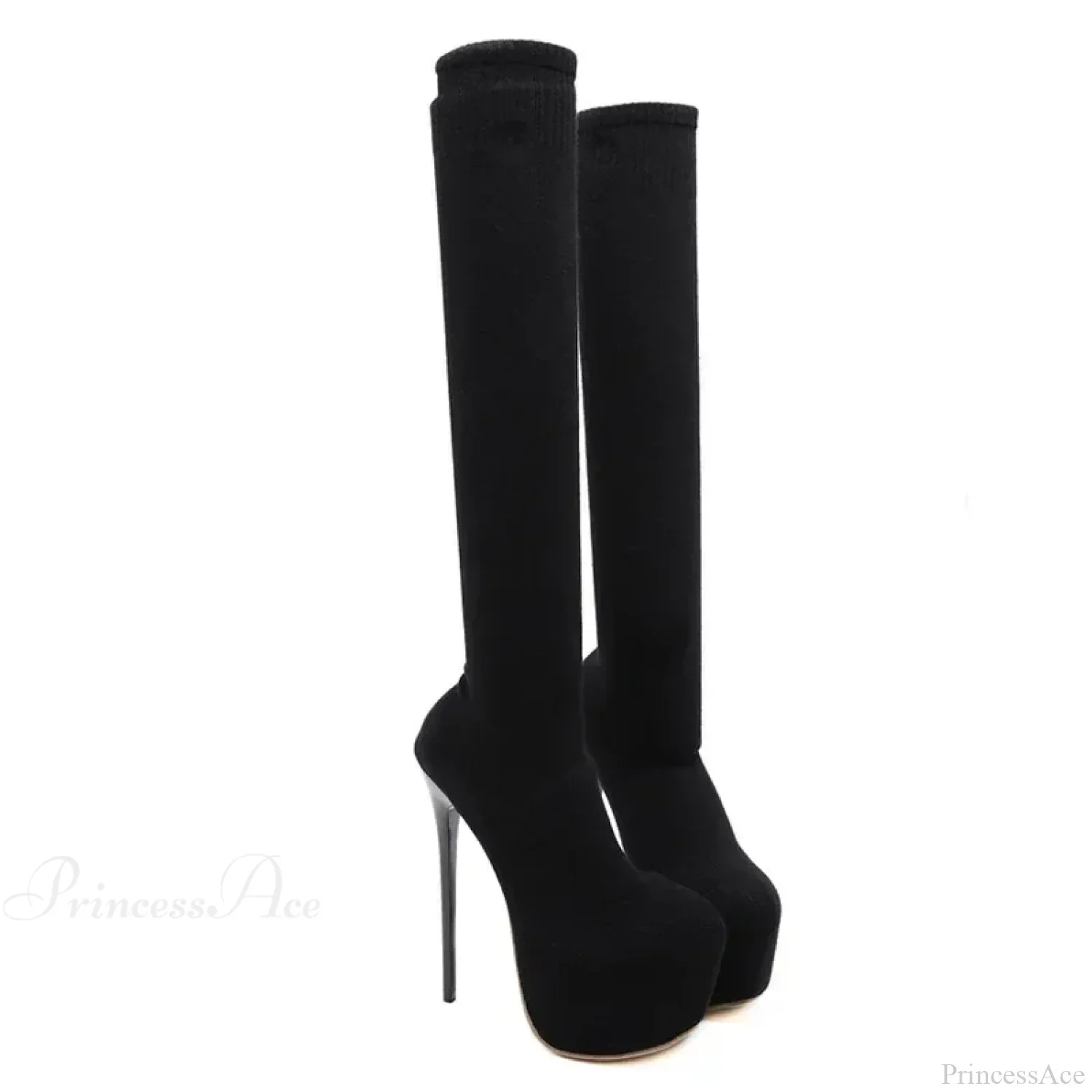 Black Sexy Thigh High Long Socks Boots Pointed Toe 16CM High Heels Platform Slim Elastic High Heel - Image 5