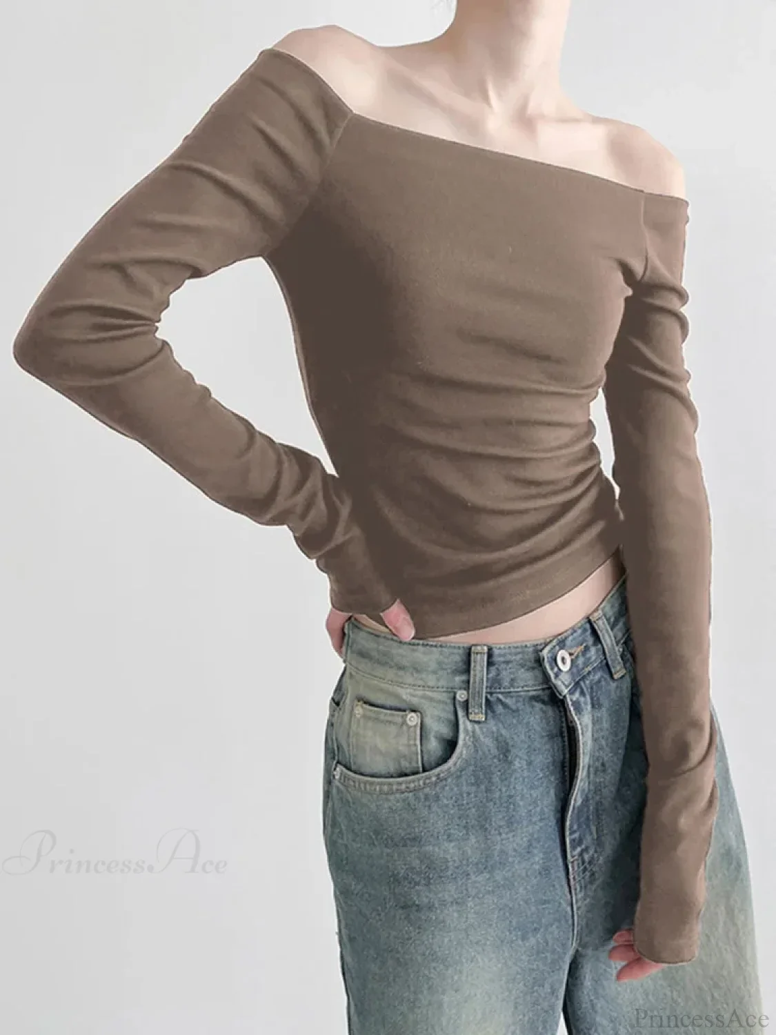 Black Slash Neck Elegant Long Sleeve Slim Knit Top - Image 6
