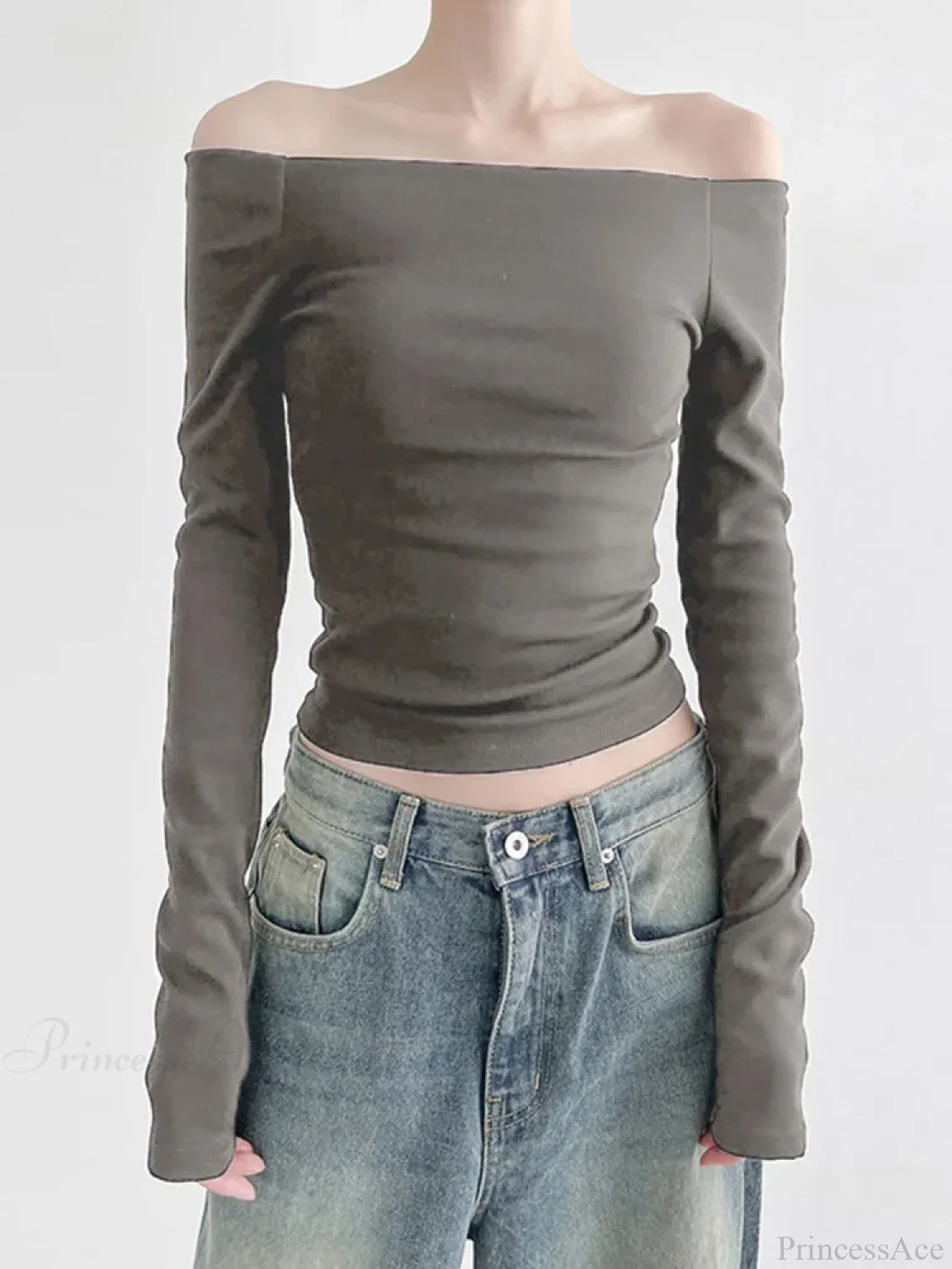 Black Slash Neck Elegant Long Sleeve Slim Knit Top - Image 7