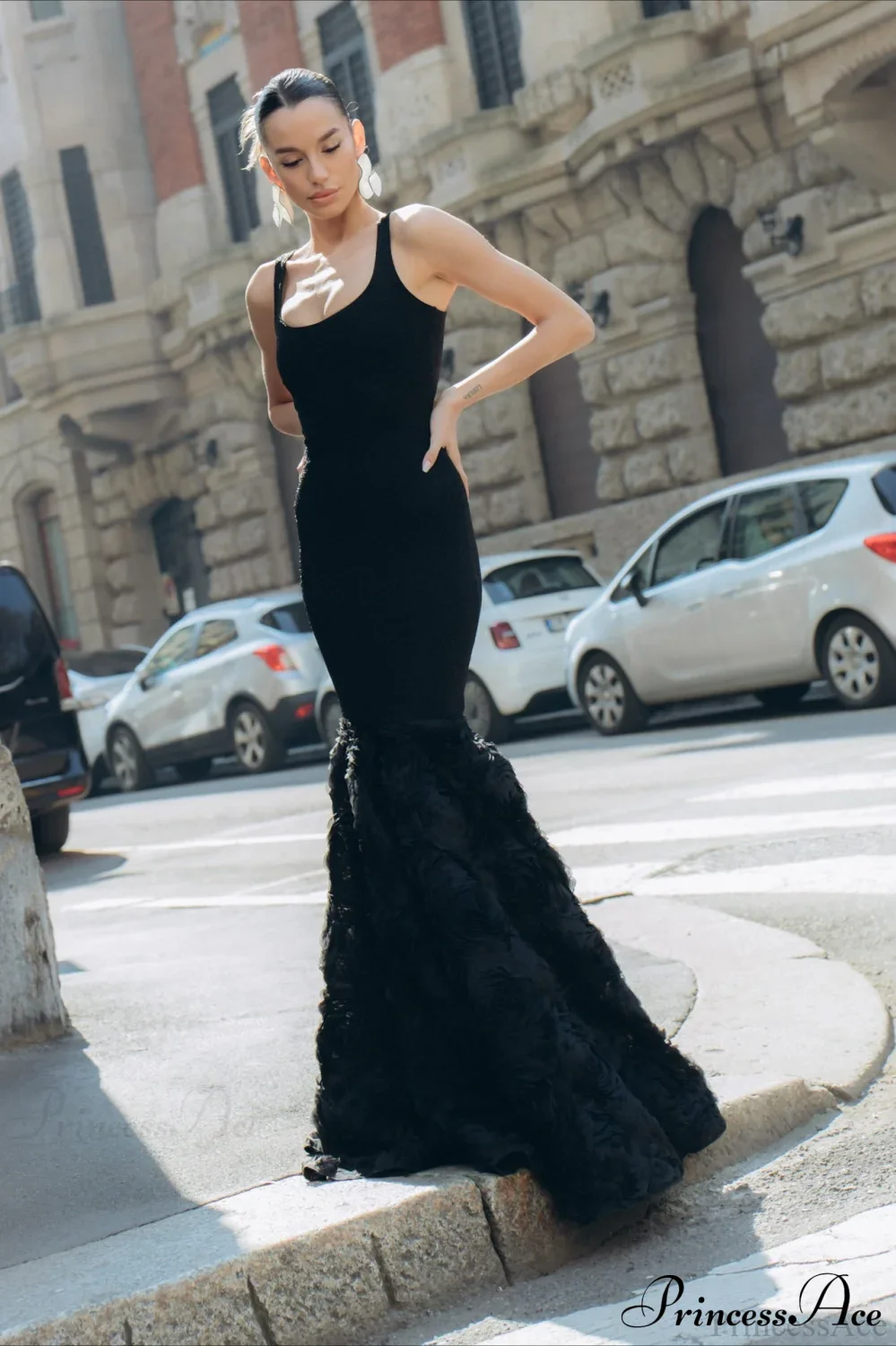 Black Sparkle Silver Thread Rose Hem Party Dress - Image 4