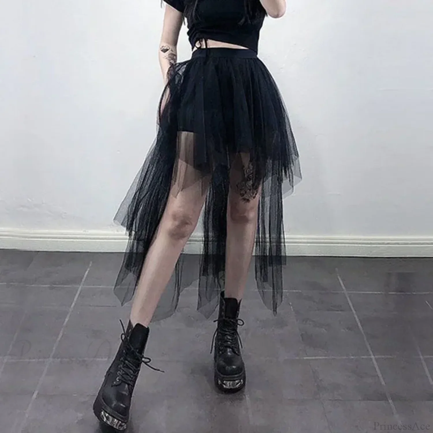 Black Tulle High Waist Midi Skirt