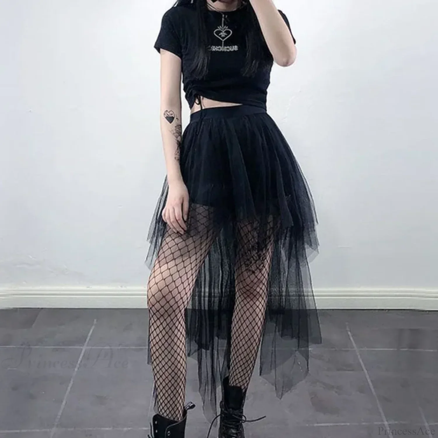 Black Tulle High Waist Midi Skirt - Image 2